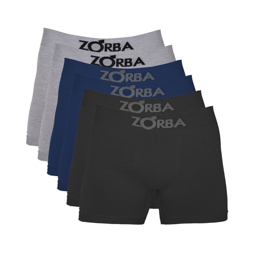 Kit 6 Cuecas Zorba Boxer sem Costura Algodão 781 Preto/Marinho/Mescla