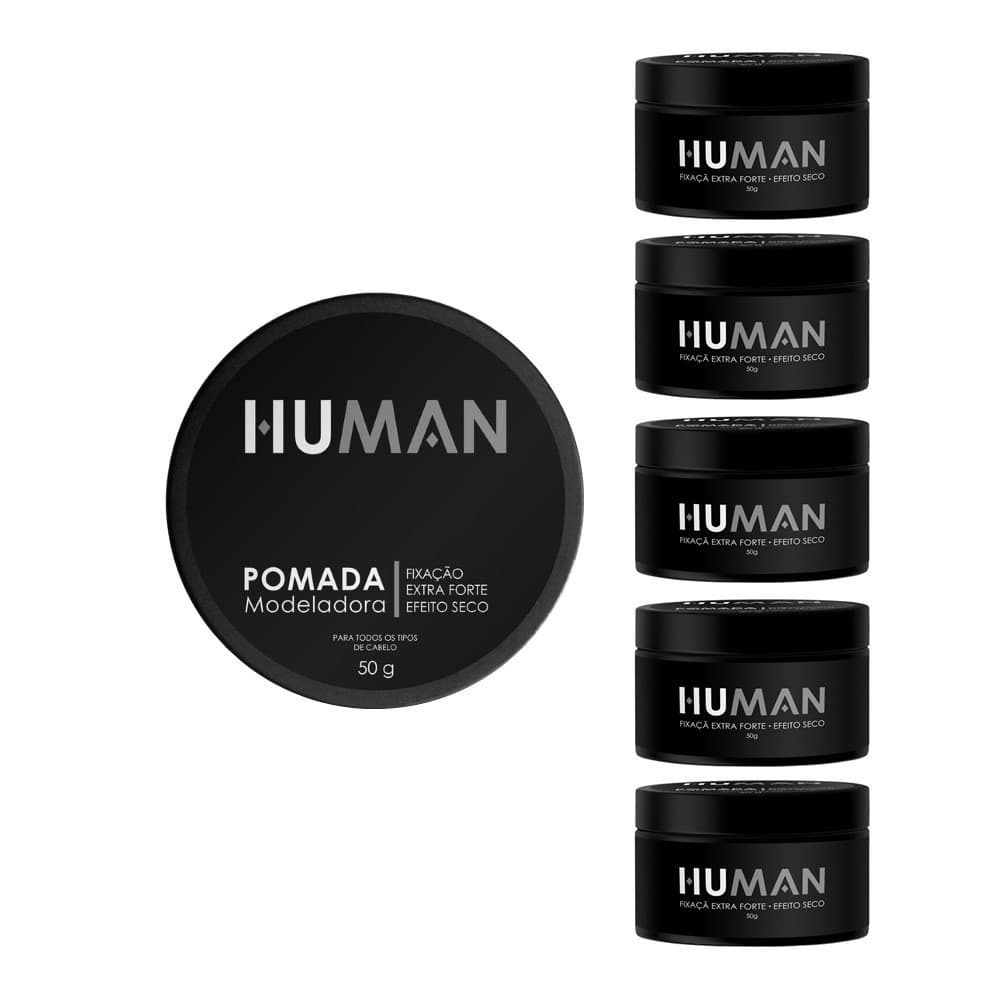 Kit 6 Pomada Modeladora Fixadora Cabelo Efeito Matte Seco Extra Forte Human 50g
