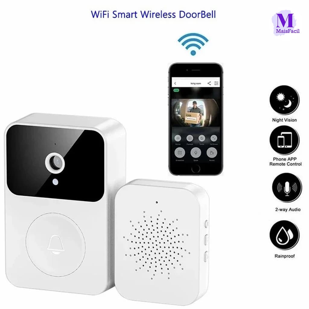 Campainha Wi-Fi Recarregável com Monitoramento HD 24h e Acessórios Completos (Cabo de Dados Incluso) para Sua Segurança