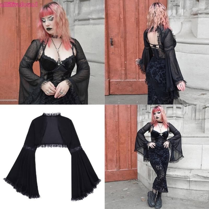 allilivefoua1 Gótico Renda Encolher Camisa Colheita Topos Para Festa Halloween Traje
