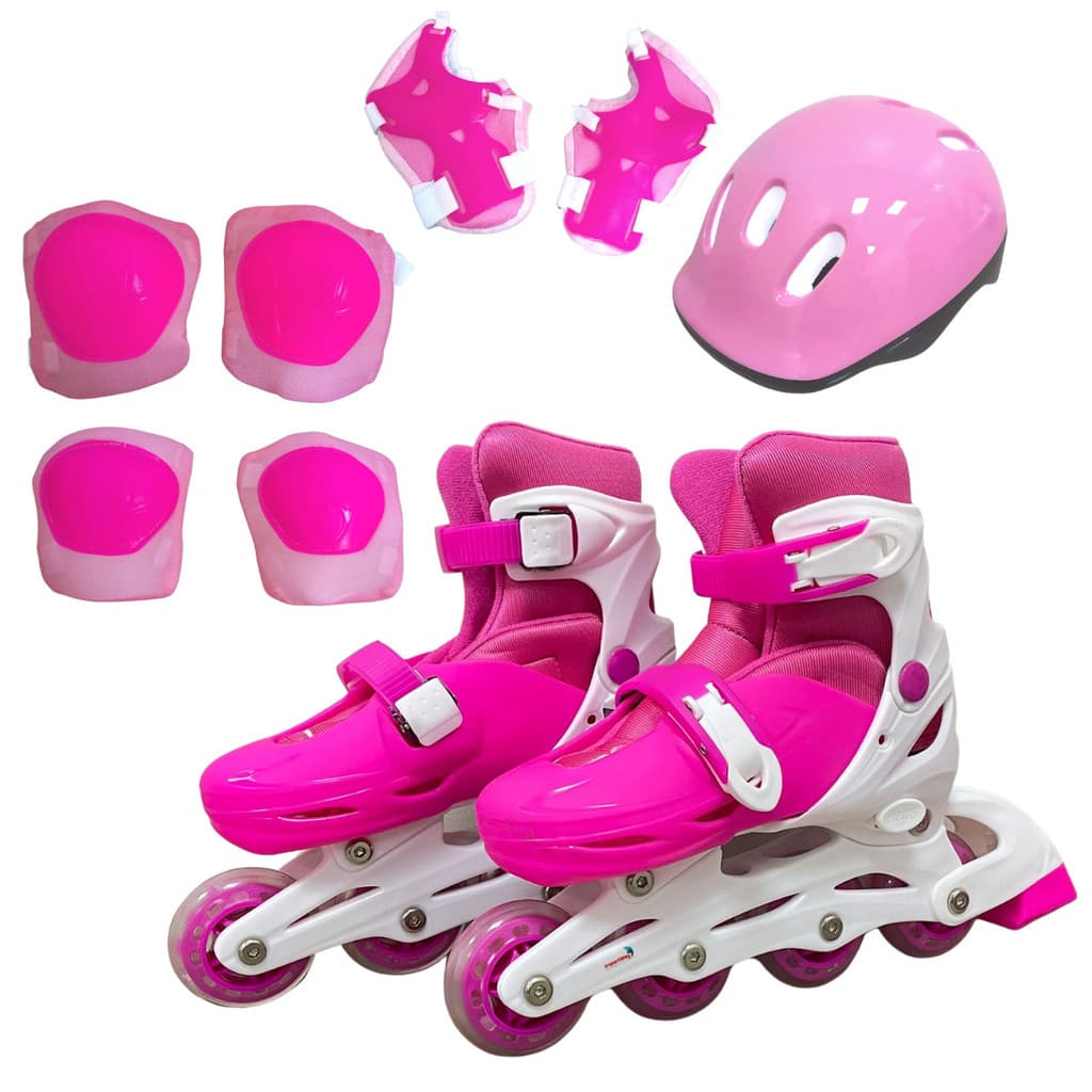 Patins 4 Rodas Inline Com Kit De Protecao Rosa G 39 A 42