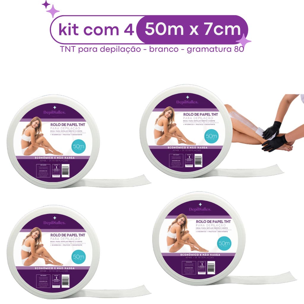 Kit 4 Rolo Papel TNT para Depilação 80gr DepilSalles - 50m X 7cm
