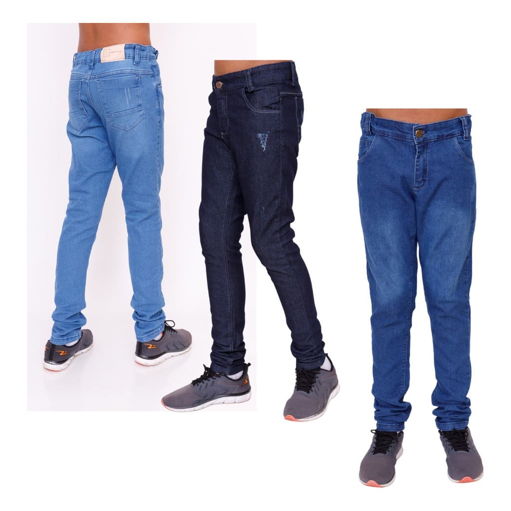 Kit Com 3 Calças Jeans Infantil  Juvenil Masculina