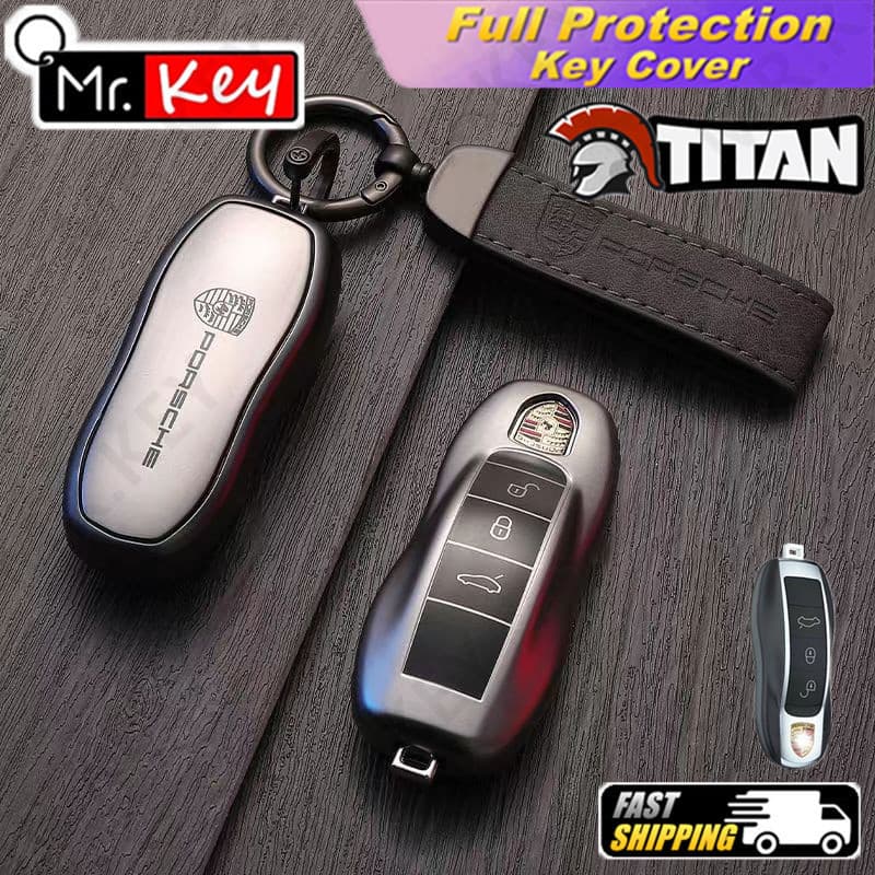 【 Mr.Key 】 Titanium Capa De Chave Cinza Para Porsche Macan 718 Cayenne Panamera 911 Chaveiro