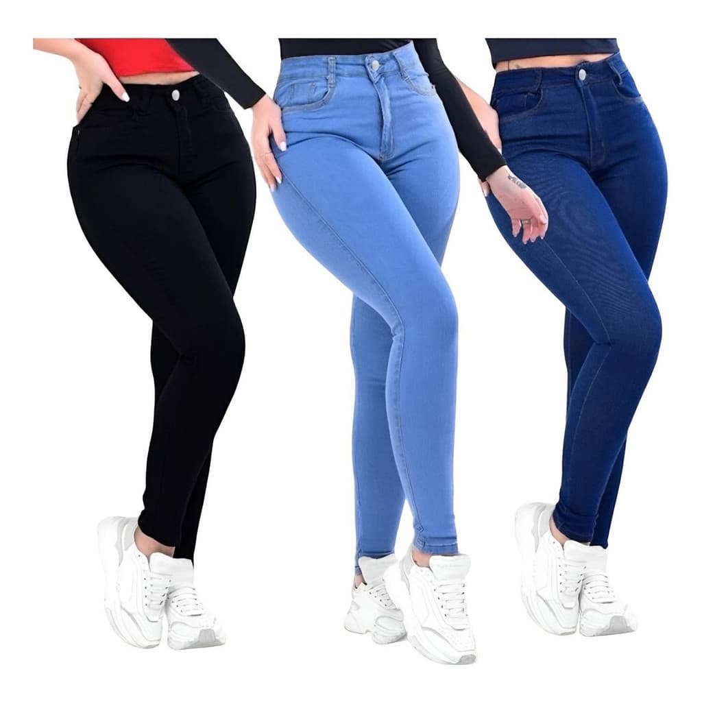 Kit 3 Calça Jeans Feminina Siknny  Cintura Alta Premium