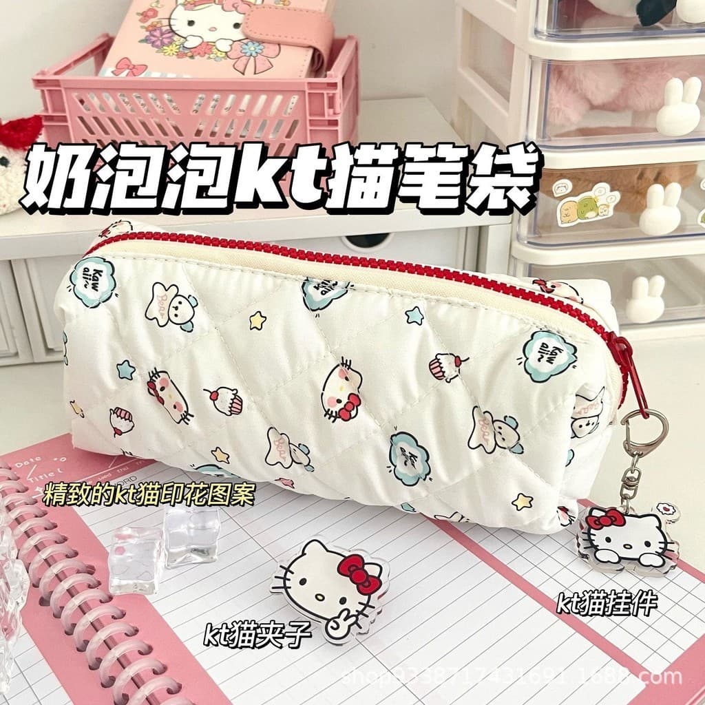 Bonito Bolo Gatinho Gato Impresso Bolha Caneta Bolsa Grande Capacidade Saco De Lápis Estudante Armazenamento Caso De Pap