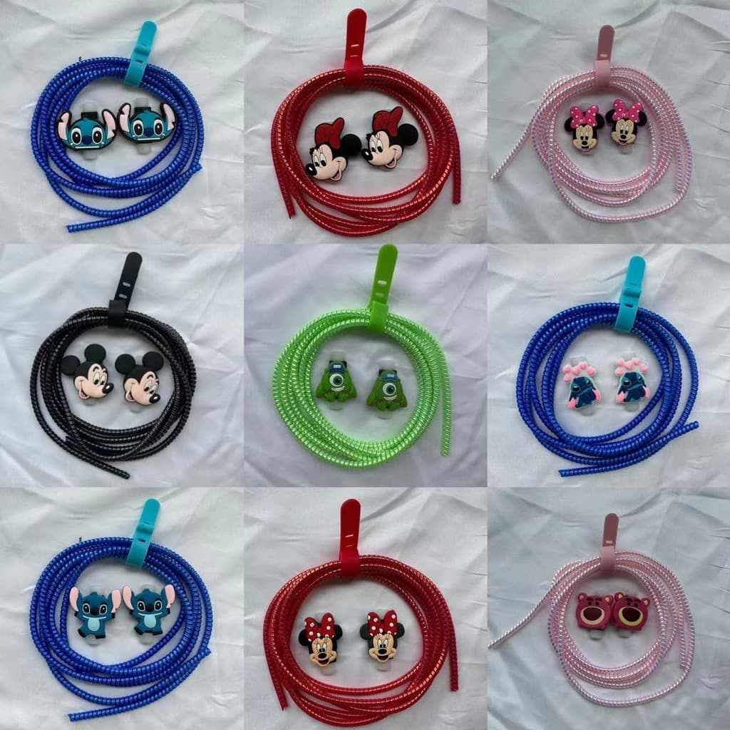 Cartoon Cable Protector Compatible for IPhone Anti-break Spring Protection Rope Wire Cord Rope Earphone Bobbin Winder