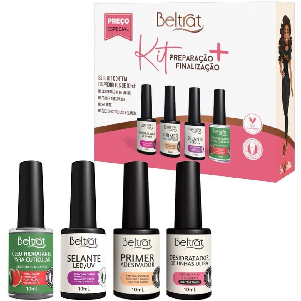 Kit Preparadores e Finalizadores Unhas Selante + Primer Adesivador + Desidratador + Óleo Cuticula