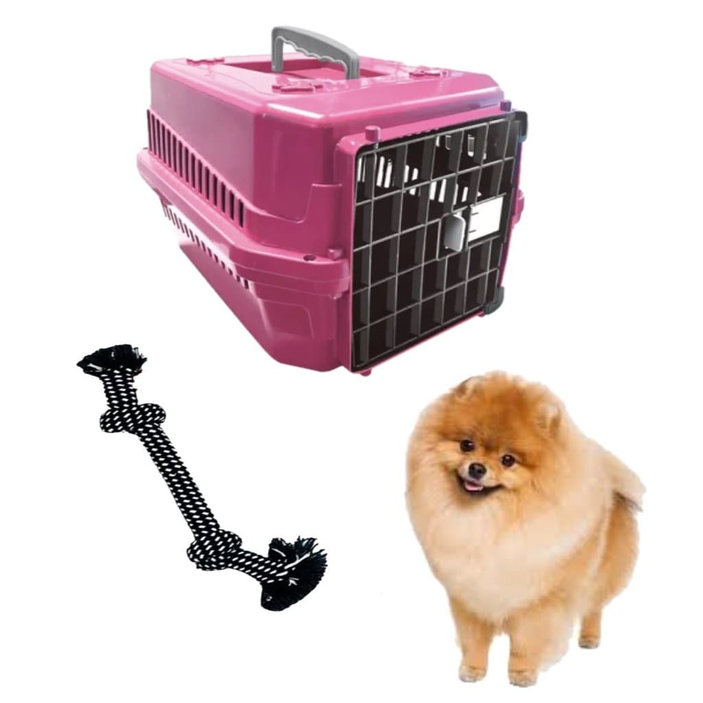 Kit Mordedor Corda Pet Dog + Caixa Transporte Pet N1 Rosa