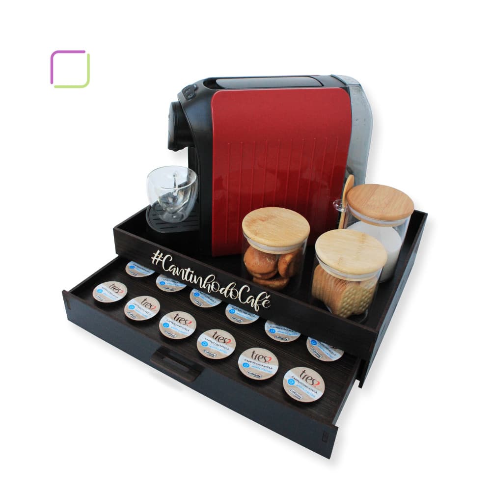 Bandeja Porta Cápsulas Três Corações Cantinho do Café Organizador cafeteira mdf decorativa café