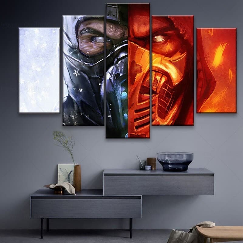 quadro decorativo mosaico 5 peças Mortal Kombat decoração gamer Full Hd