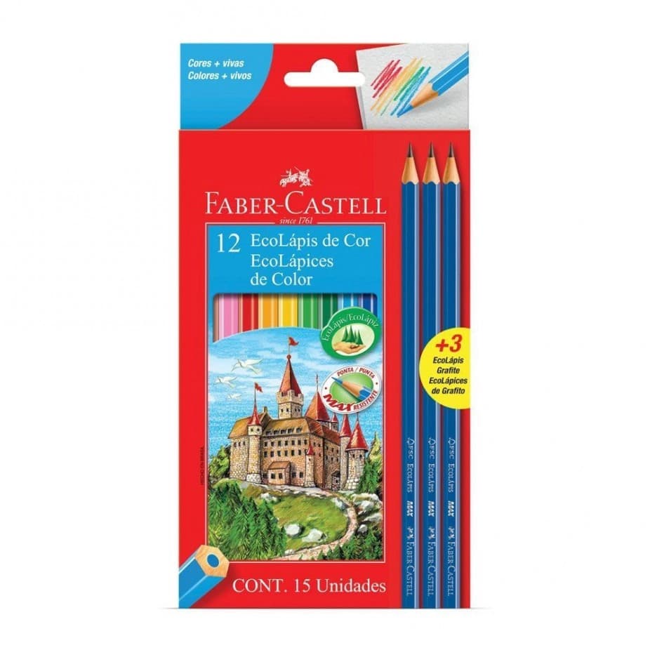 Lápis De Cor 12 Cores + 3 Ecolápis Faber Castell