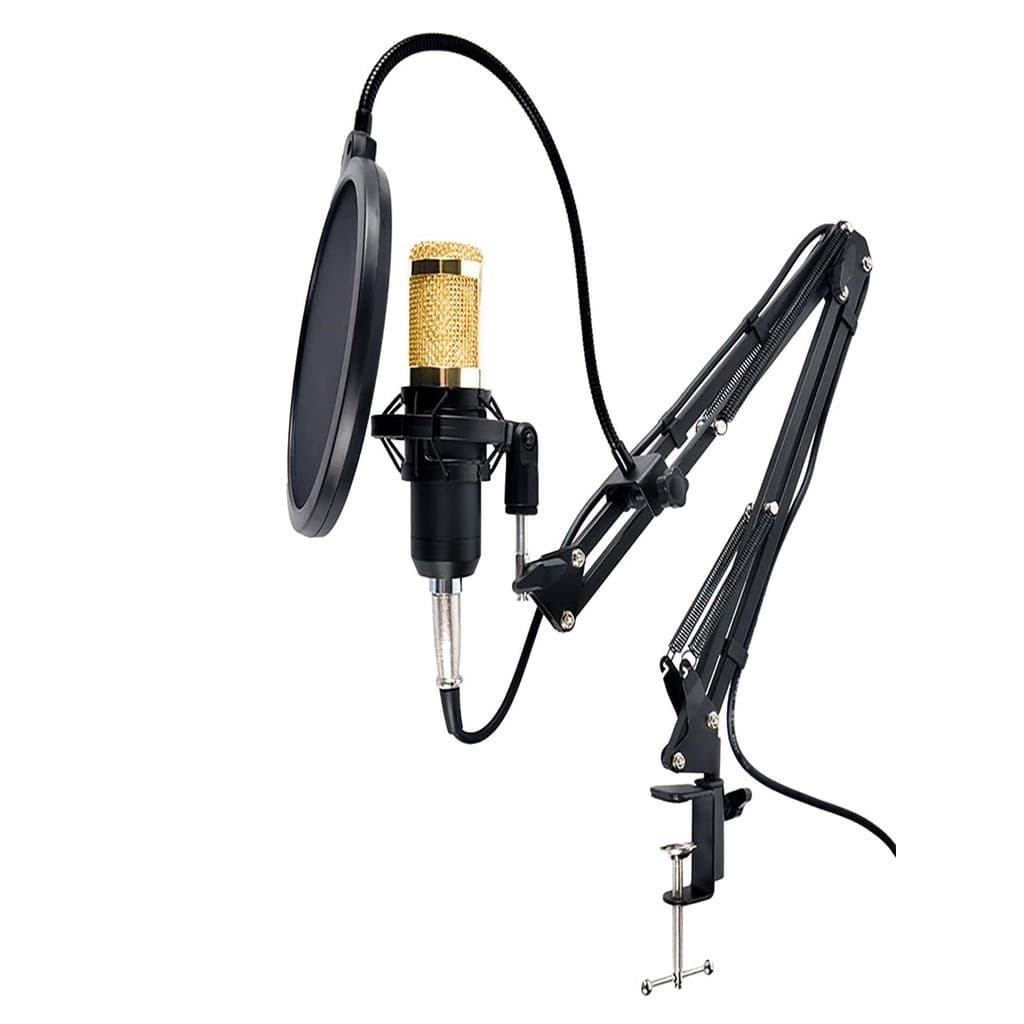 Kit Microfone Profissional Completo Bm800 Dourado com Pop Filter Aranha Braço Articulado