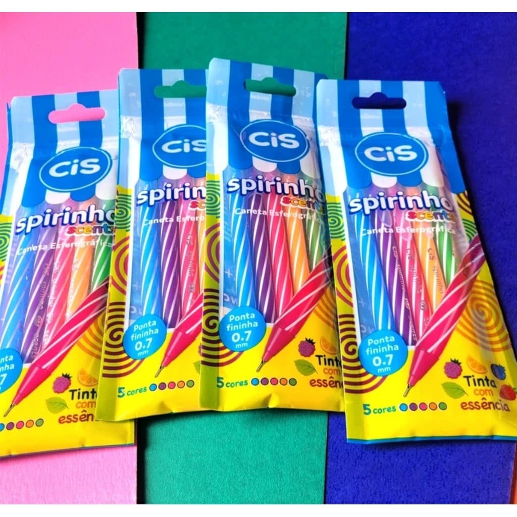 Caneta Esferográfica Cis Spiro Spirinho 0.7mm- 5 Cores Scents (Caneta Perfumada Cheirinho Frutinhas)