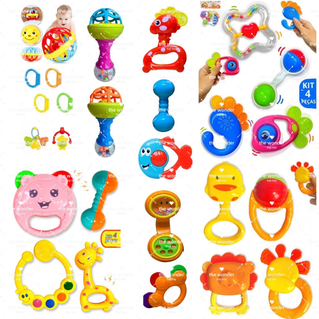 Chocalhos Brinquedo Infantil Bebê Kit de Chocalhos e Mordedores