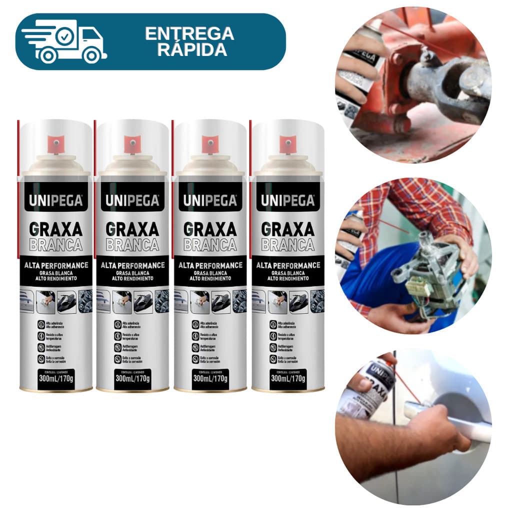 Kit 4 Graxa Branca Spray Lubrificante Alta Performance 300ml Unipega Barco Porta Molinete Rolamento
