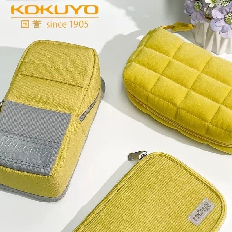 Estojo de lápis KOKUYO japonês, amarelo camelo, de grande capacidade, para estudantes, bolsa criativa para material de e