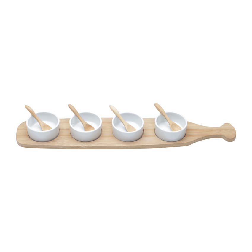 Conjunto Bandeja de Bambu com 4 Colheres e 4 Molheiras 6756 Lyor