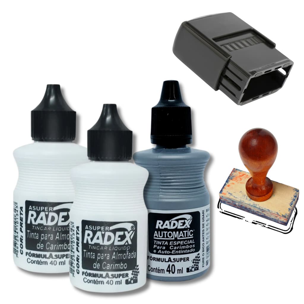 Kit 2 Tintas Pretas Para Almofada De Carimbo + 1 Tinta Para Carimbo Automático