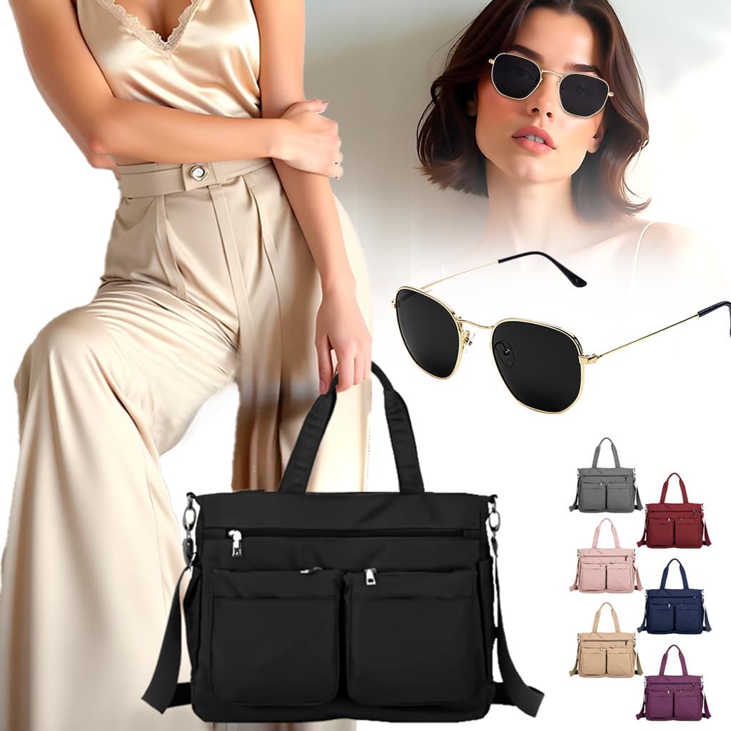 Kit Bolsa Feminina Grande Multiuso Alça Transversal + Óculos De Sol Hexagonal