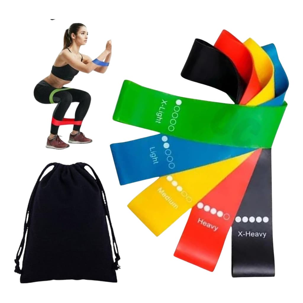 Kit 5 Faixas Elásticas Mini Band Para Exercícios Em Casa com 5 Níveis de Resistência Alta Performance