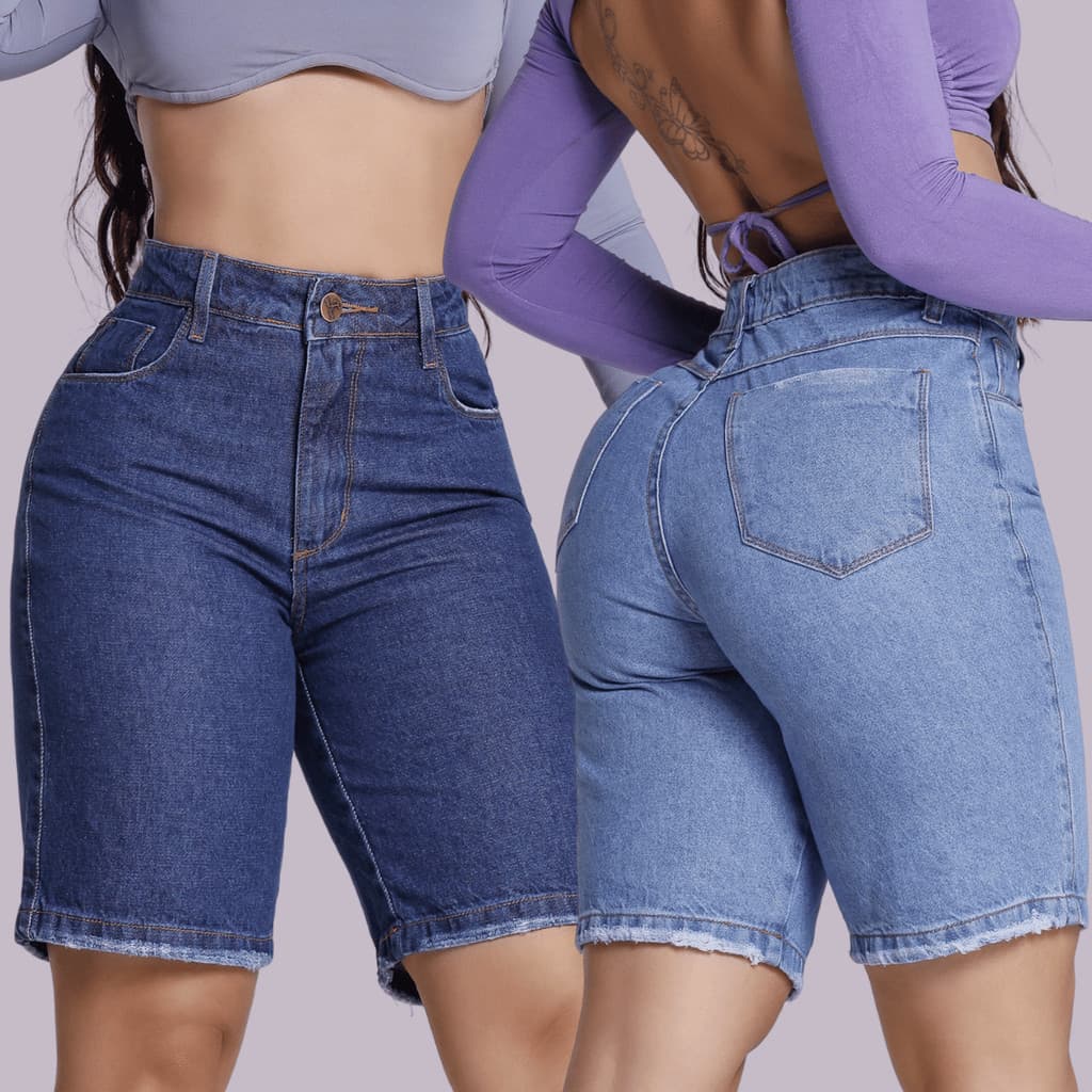 Short Jeans Feminino Bermuda Jort Cintura Alta 100 % Algodão Soltinho Premium