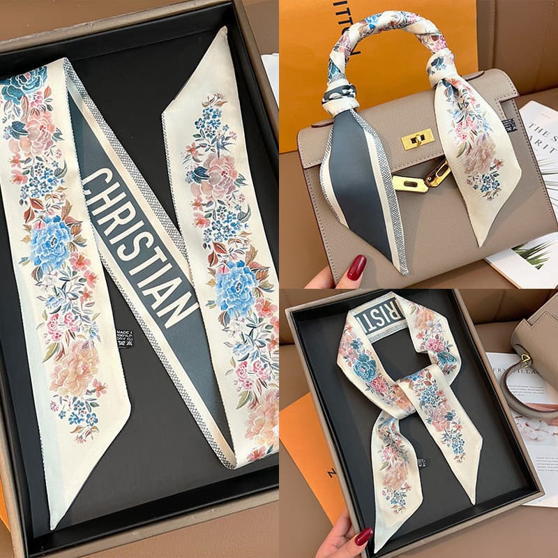Novo lenço de seda floral rosa com fitas elegantes, de alto valor estético, pode ser usado para decorar alças de bolsas,