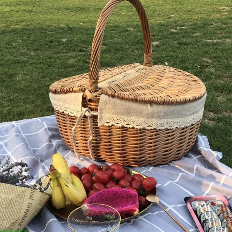 Dongdonga Cesta Armazenamento Piquenique Costura Tecida , Adereços Fotográficos , Bolsa Frutas
