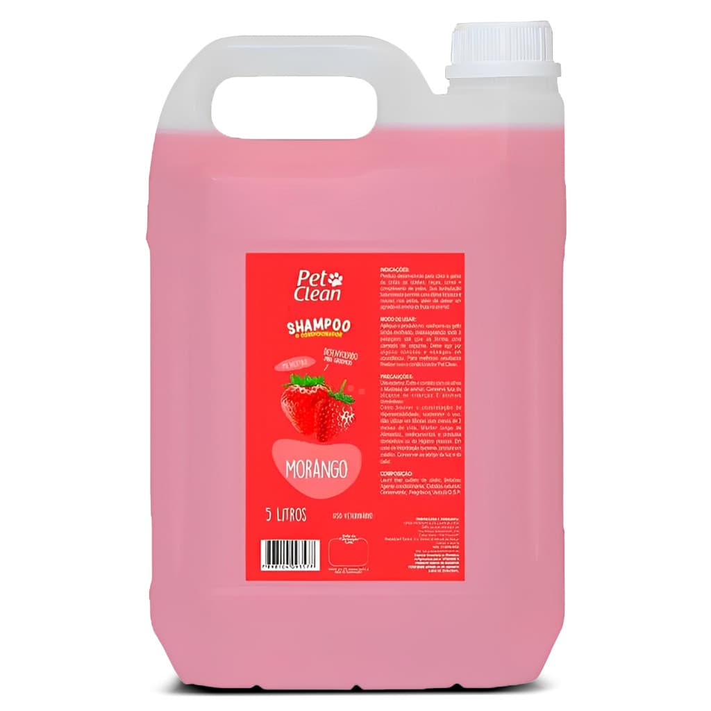 Shampoo e Condicionador Morango Pet Clean Cães e Gatos 5L