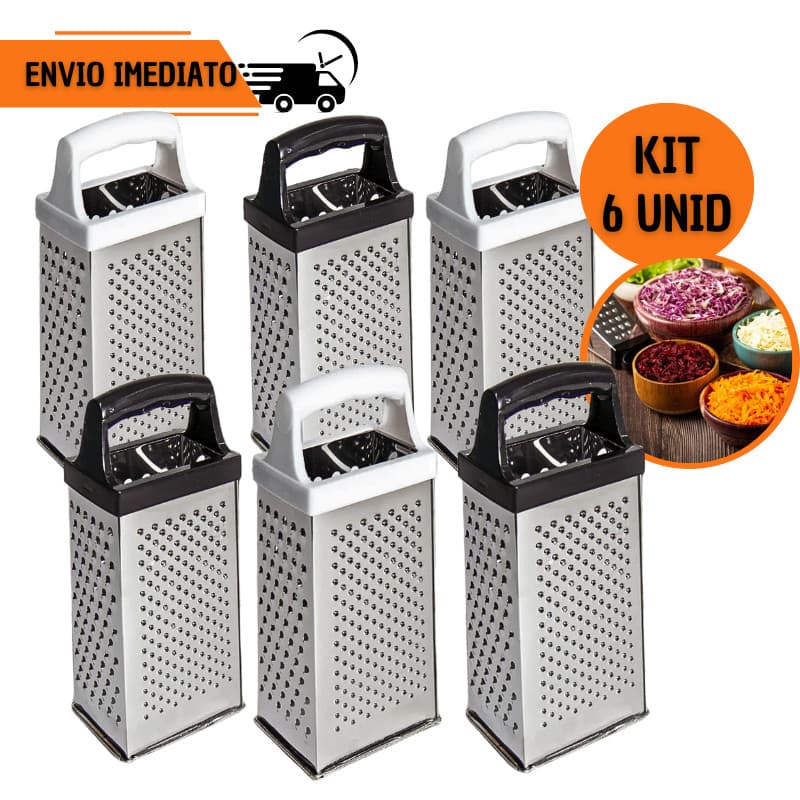 Ralador 4 Faces Kit 6/ 4 ou 2 Unids em Aço Inox para Cozinha Verdura Legumes Queijo Multiuso Raladeira