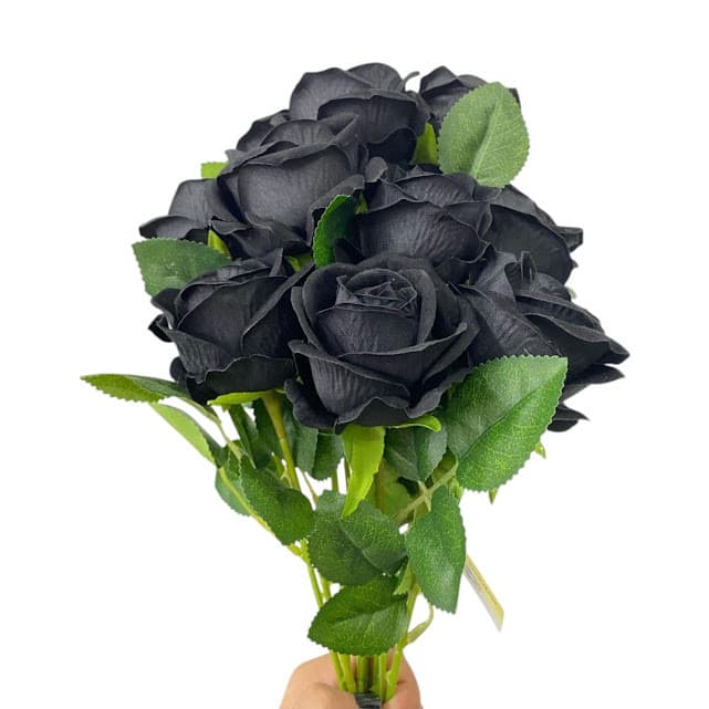 Kit 10 Haste Rosa Unitária Aveludada Preta Flor Artificial