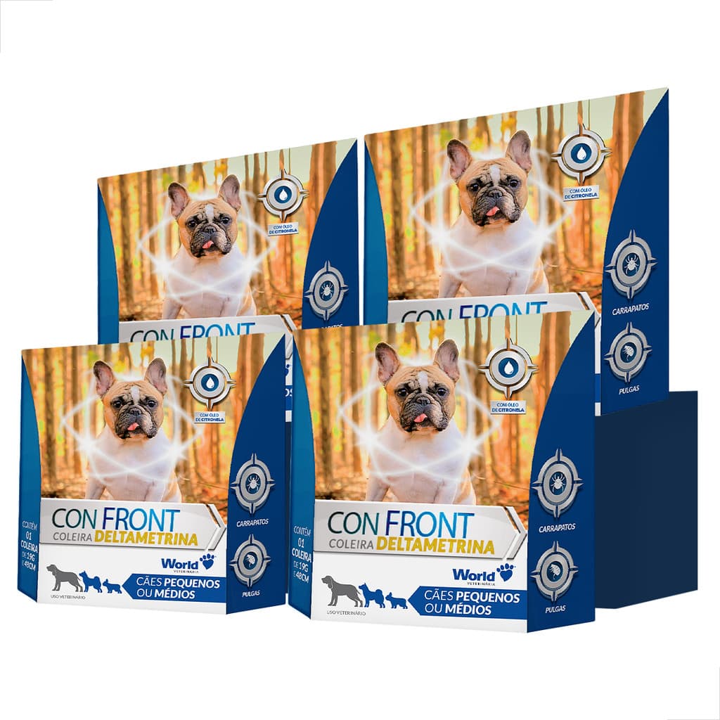 KIT 4 Unidades Coleira Comfront Antipulgas E Carrapatos Deltametrina 19g Cães Pequeno Medio