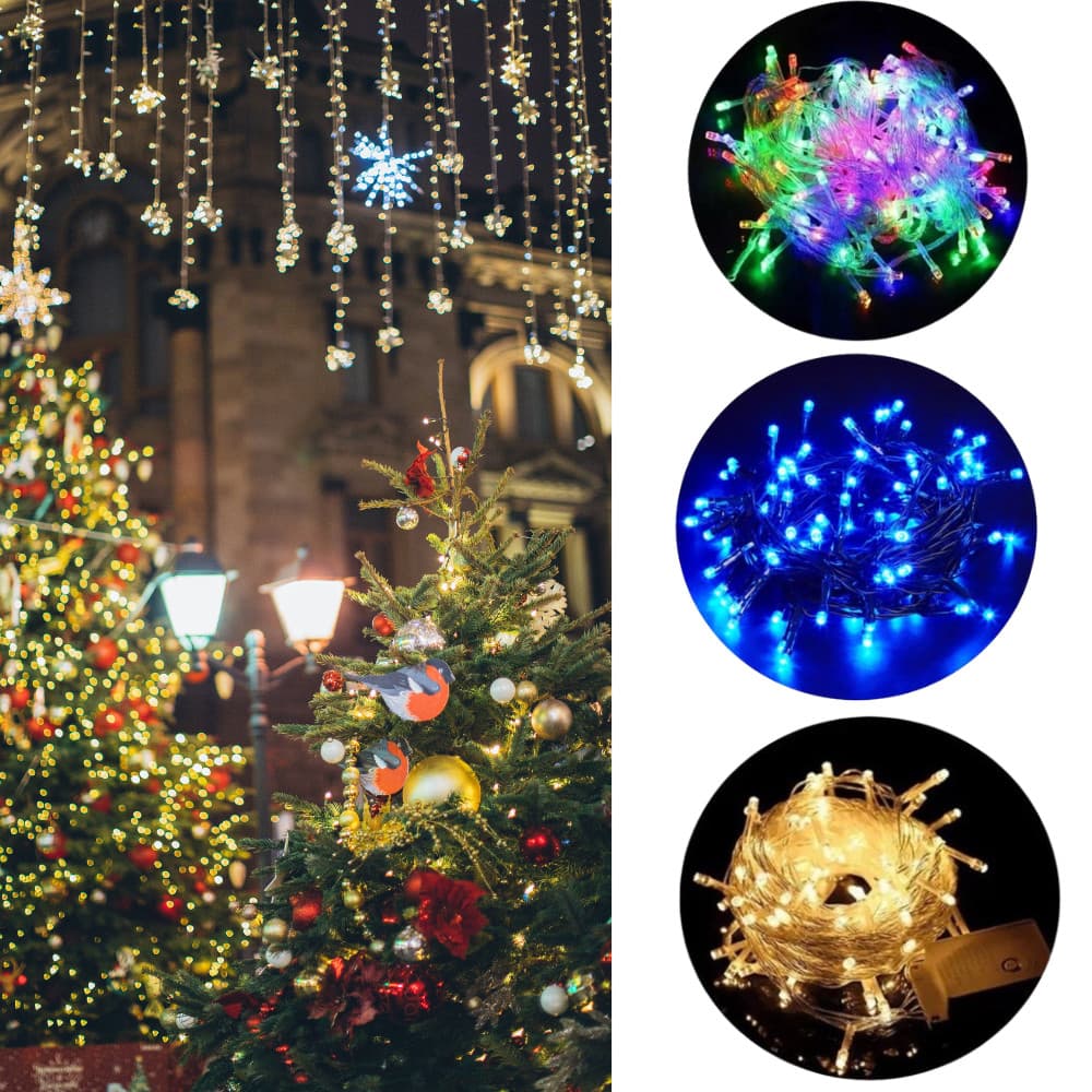 Kit Pisca Pisca Natal Led 3 Unidades 100 Leds Cada 8 Funções
