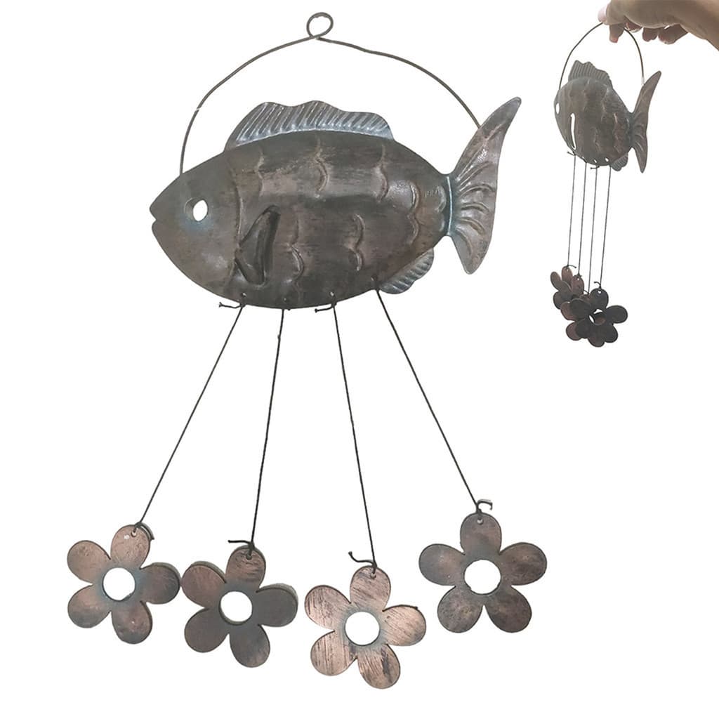 Sino dos Ventos Peixe Flores Decoraçao Janela Varanda Quintal Jardim Relaxante Enfeite