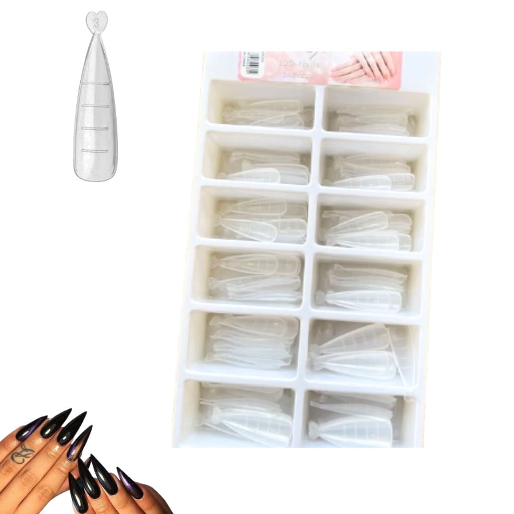 Molde F1 Tips Stiletto Alongamento Unha Gel 120un Ponta Fina