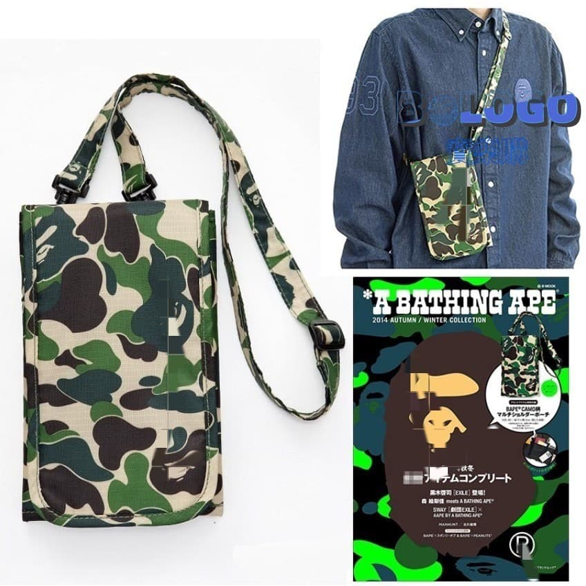 Revista Japonesa Apêndice Cabeça de macaco Armazenamento dobrável à prova d'água Porta-cartões de passaporte multifuncional Camuflagem Recomendação de bolsas de ombro