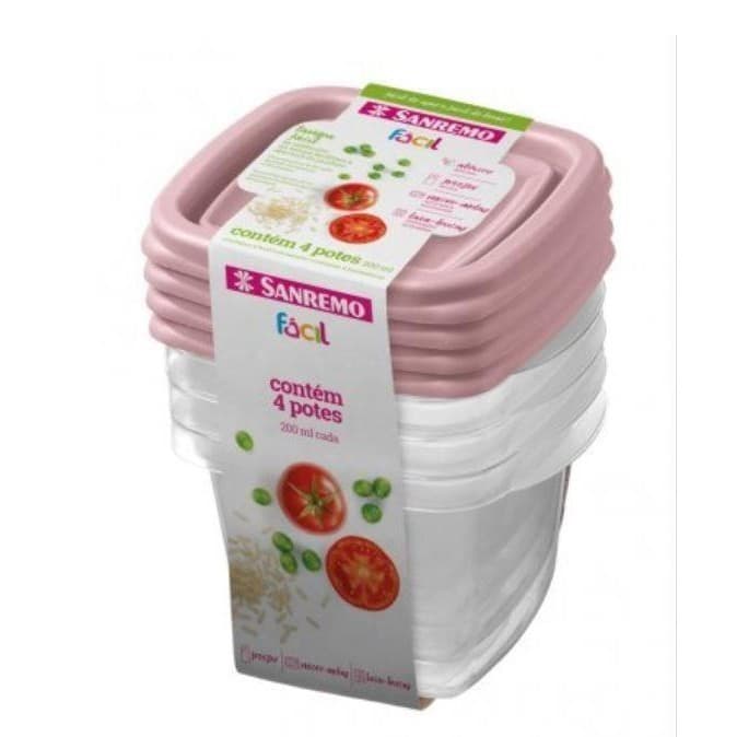 Conjunto 4 Potes Para Alimentos Quadrado 200 ML Transparente  SR120/4C	 Sanremo