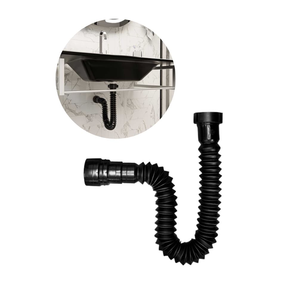 Sifão Sanfonado Preto Tubo Extensível Universal 70cm Astra Lavatório Tanque