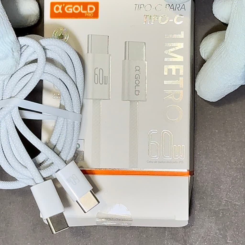 Cabo Tipo-C para Tipo-C 60W NylonTrançado compatível iPhon 15  2M Branco