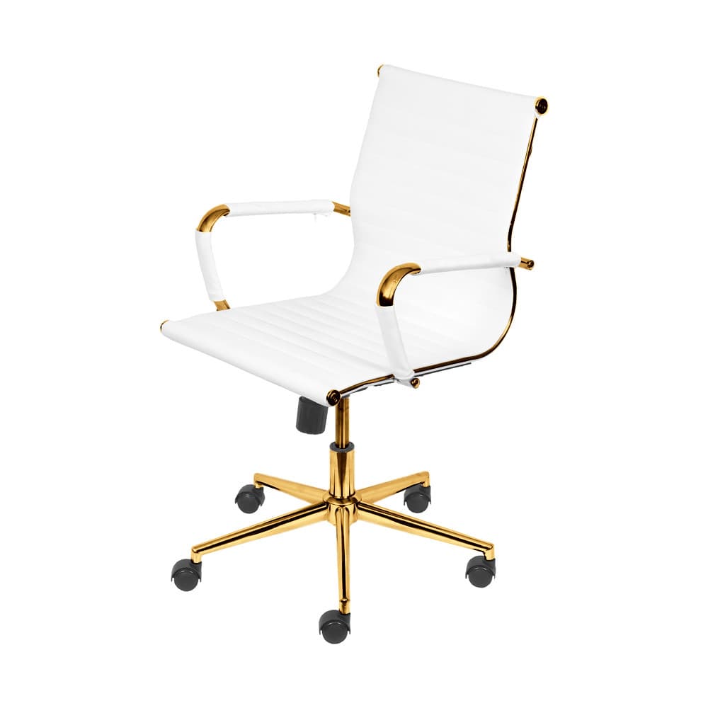 Cadeira De Escritório Giratória Eames Branca - Baixa | Dourado Brilho