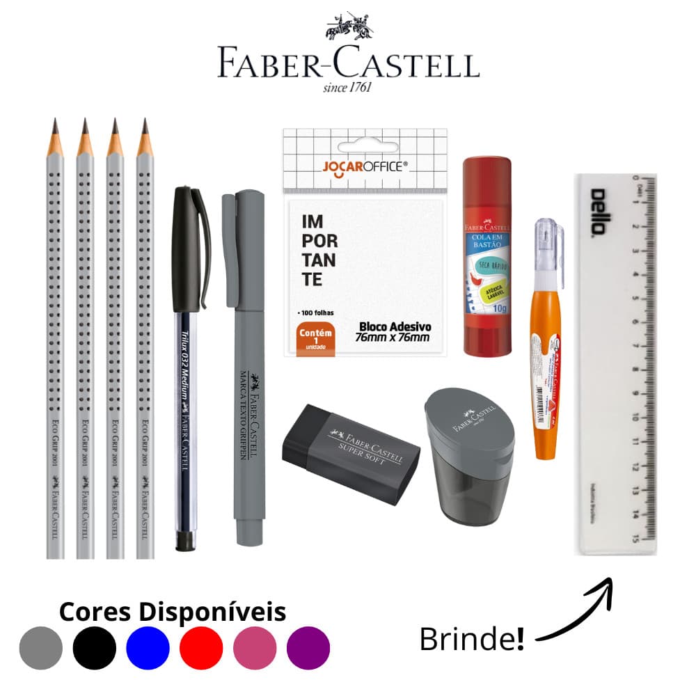 Kit Escolar Volta às Aulas Faber Castell Grip Completo