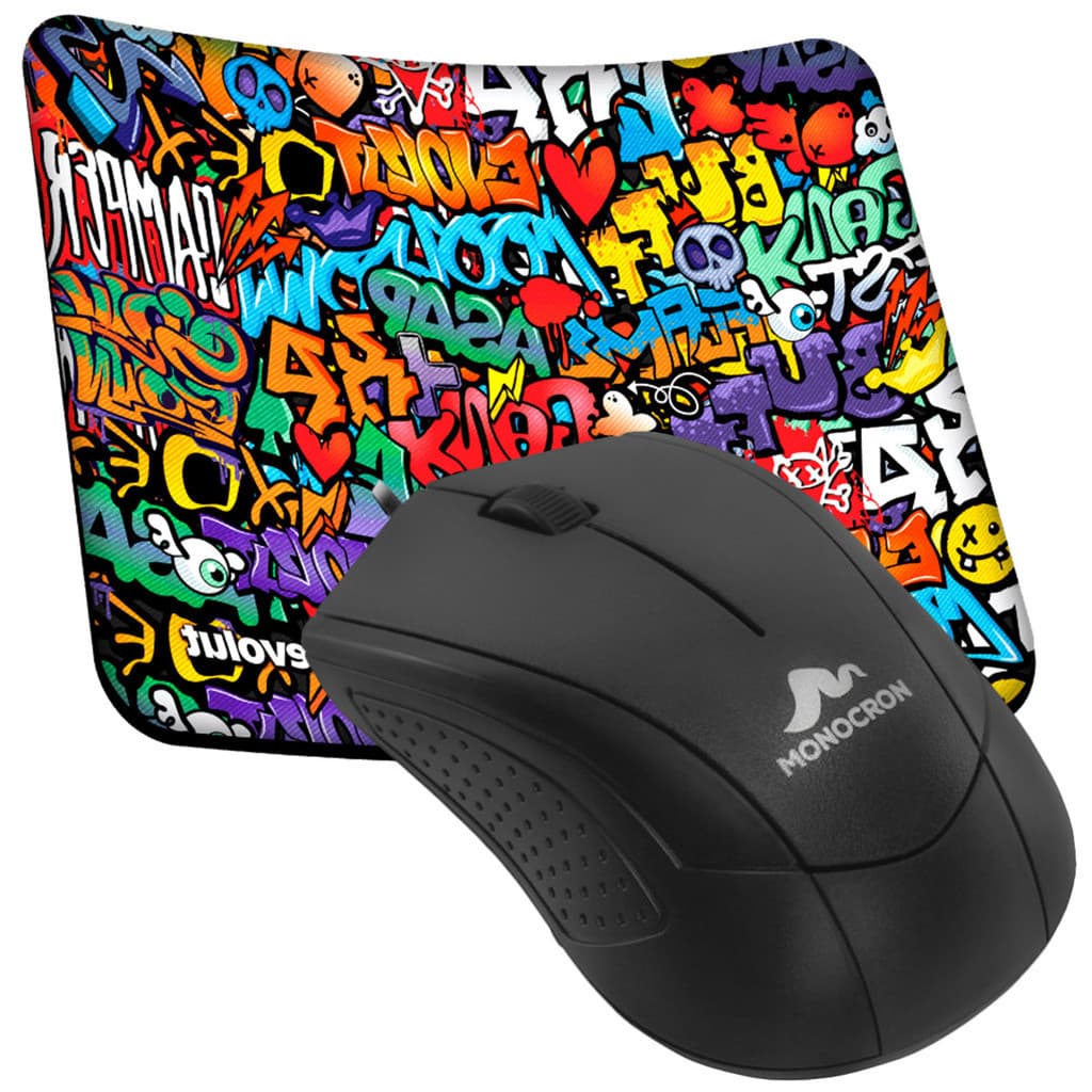 Mouse Para Computador Notebook Com Fio Usb E Mousepad
