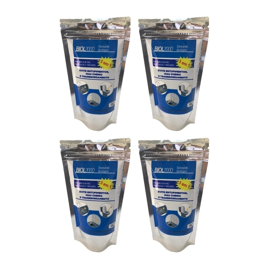 Kit 4un Biol 2000 100g - Limpa Fossa, Caixa De Gordura E Ralos