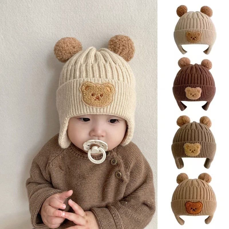 1pc Winter Baby Beanie Cap Cartoon Bear Proteção Da Orelha Do Urso Para Menina Toddler Boy Girl