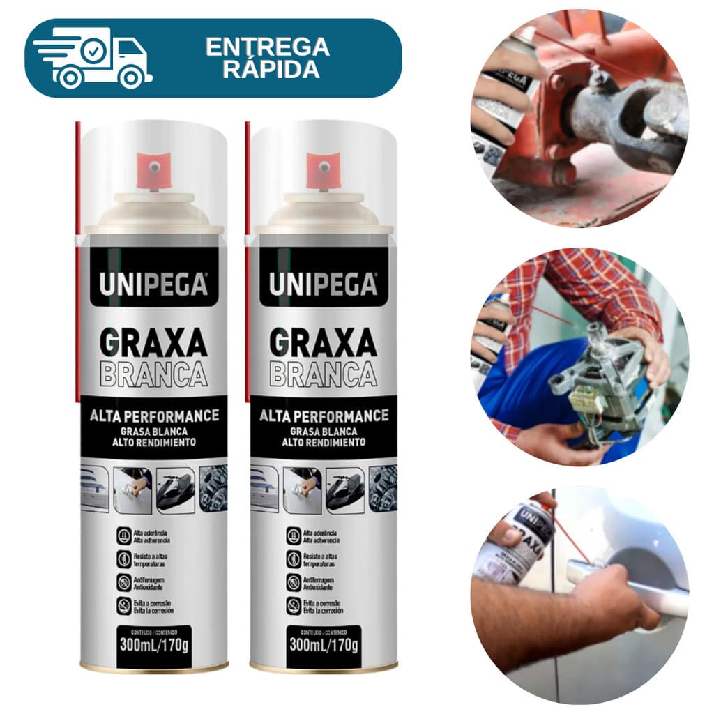 Kit 2 Graxa Branca Spray Lubrificante Alta Performance 300ml Unipega Barco Porta Molinete Rolamento