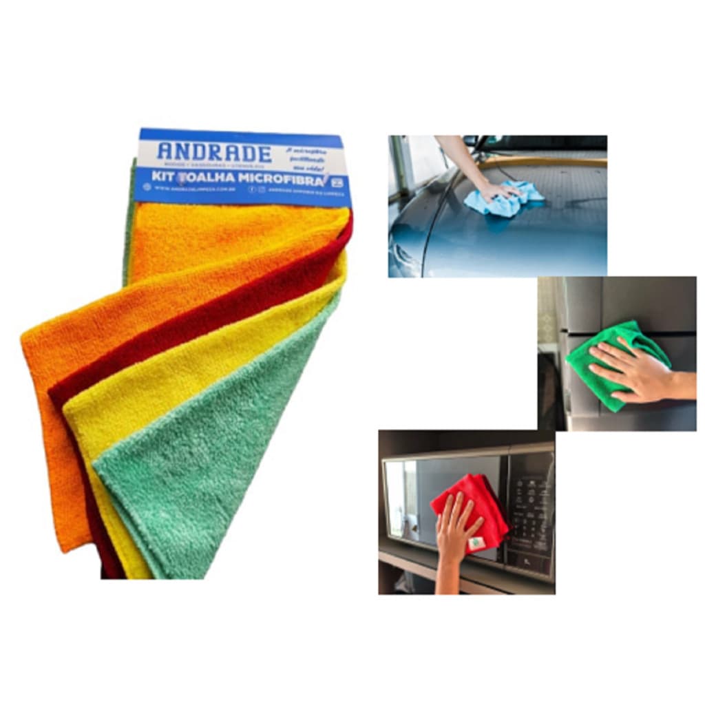 Kit 4 Toalhas Panos Magicos Multiuso Cozinha Pia Chão Automotivo Limpeza Secagem Microfibra 30X30