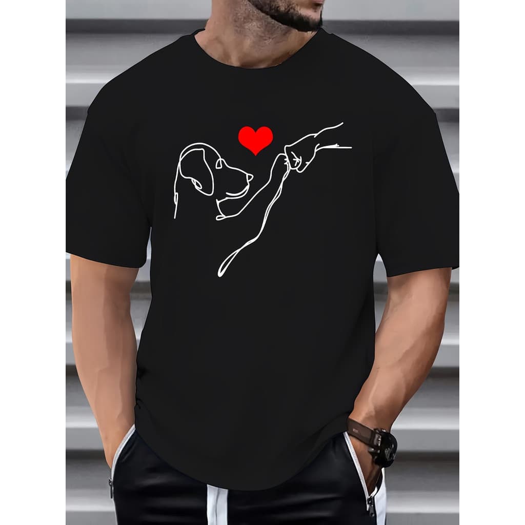 Camiseta Masculina Estampa Punho Cachorro Coração Amigo Moda
