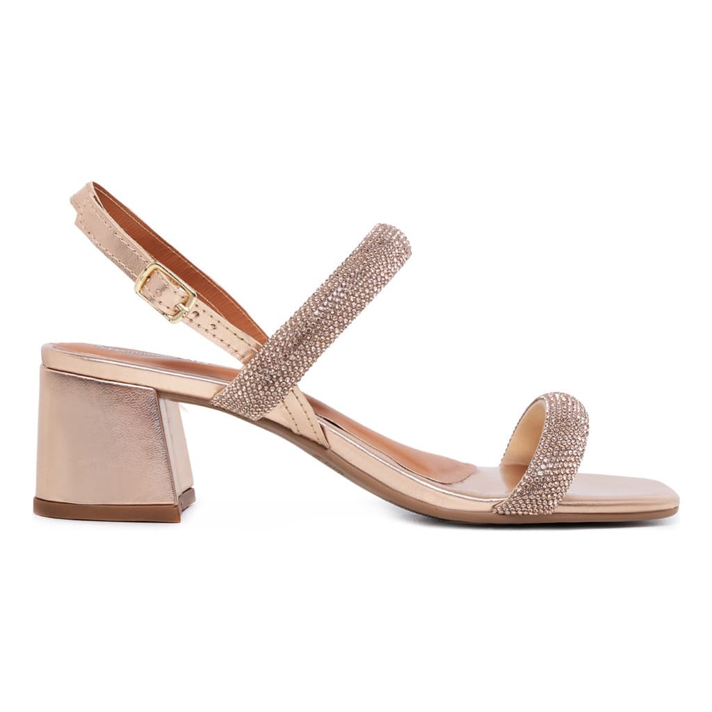 Sandalia Feminina Brilho Salto Bloco Strass Casual Conforto