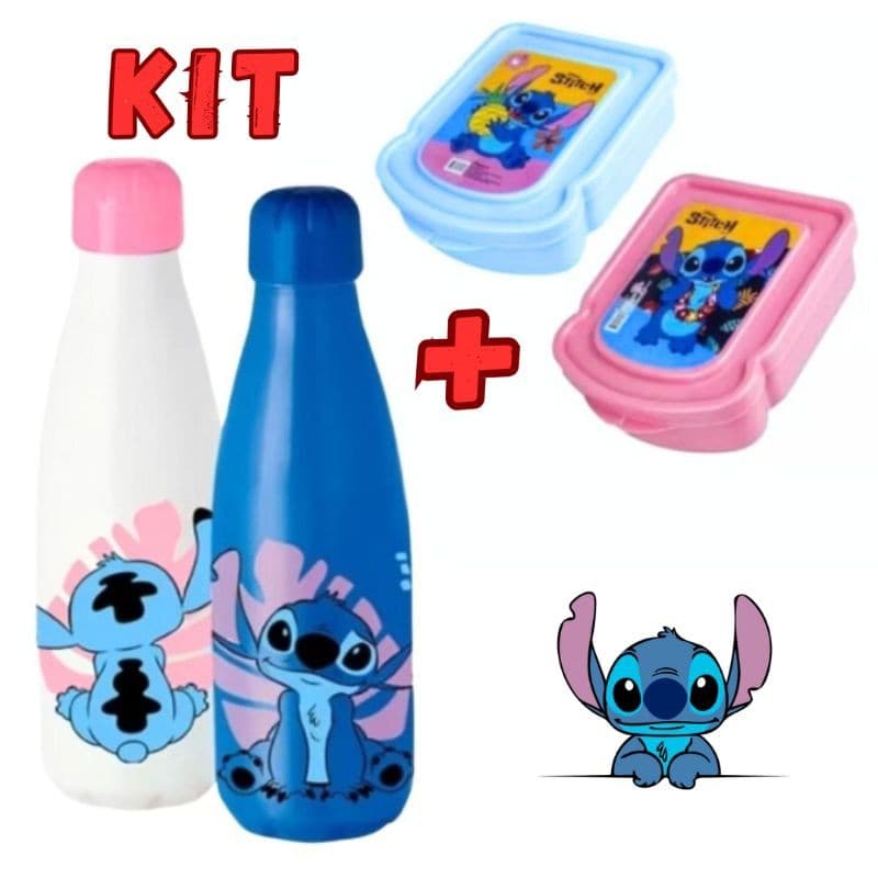 Garrafa Lancheira Stitch Porta Lanche Escola Creche