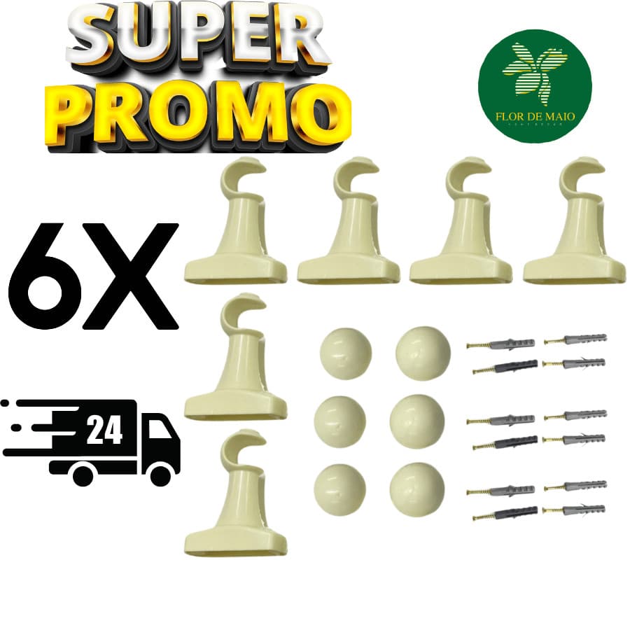 Kit de 6 Suporte Para Cortina Varão Simples Reforçado Com Ponteira 19mm Cores